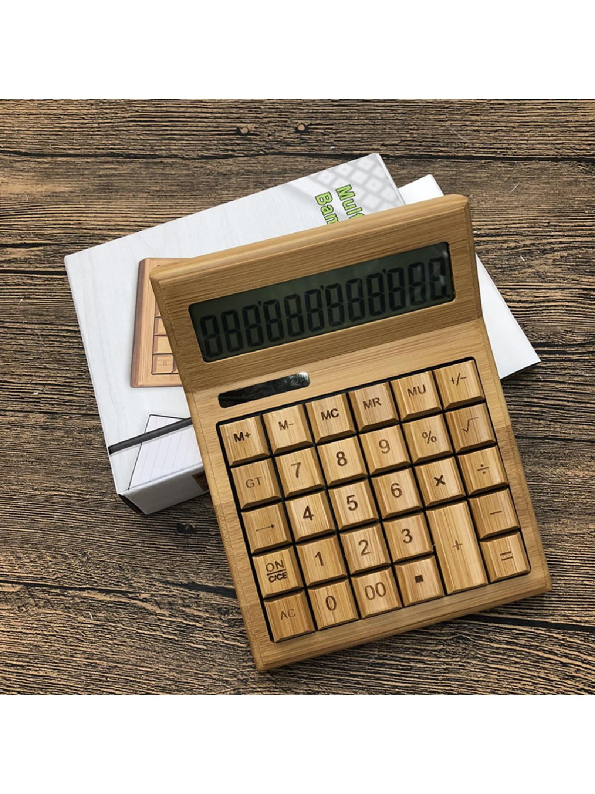 12-digit Functional Desktop Calculator Solar Power Bamboo Calculators