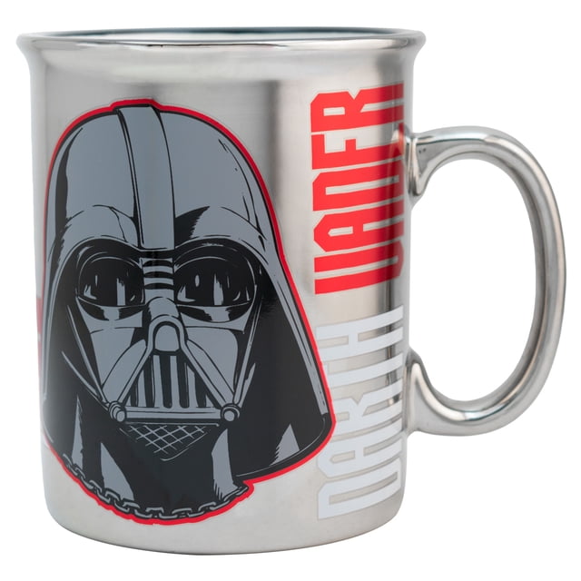 Tarro Iridiscente Mega Jumbo para Bebidas Calientes, Modelo Darth Vader, Dark Side, Star Wars, Taza Coleccionable, 790 ml, Plateado