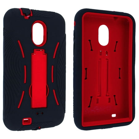 Black / Red Hybrid Case Cover with Kick Stand for Samsung Epic Touch 4G