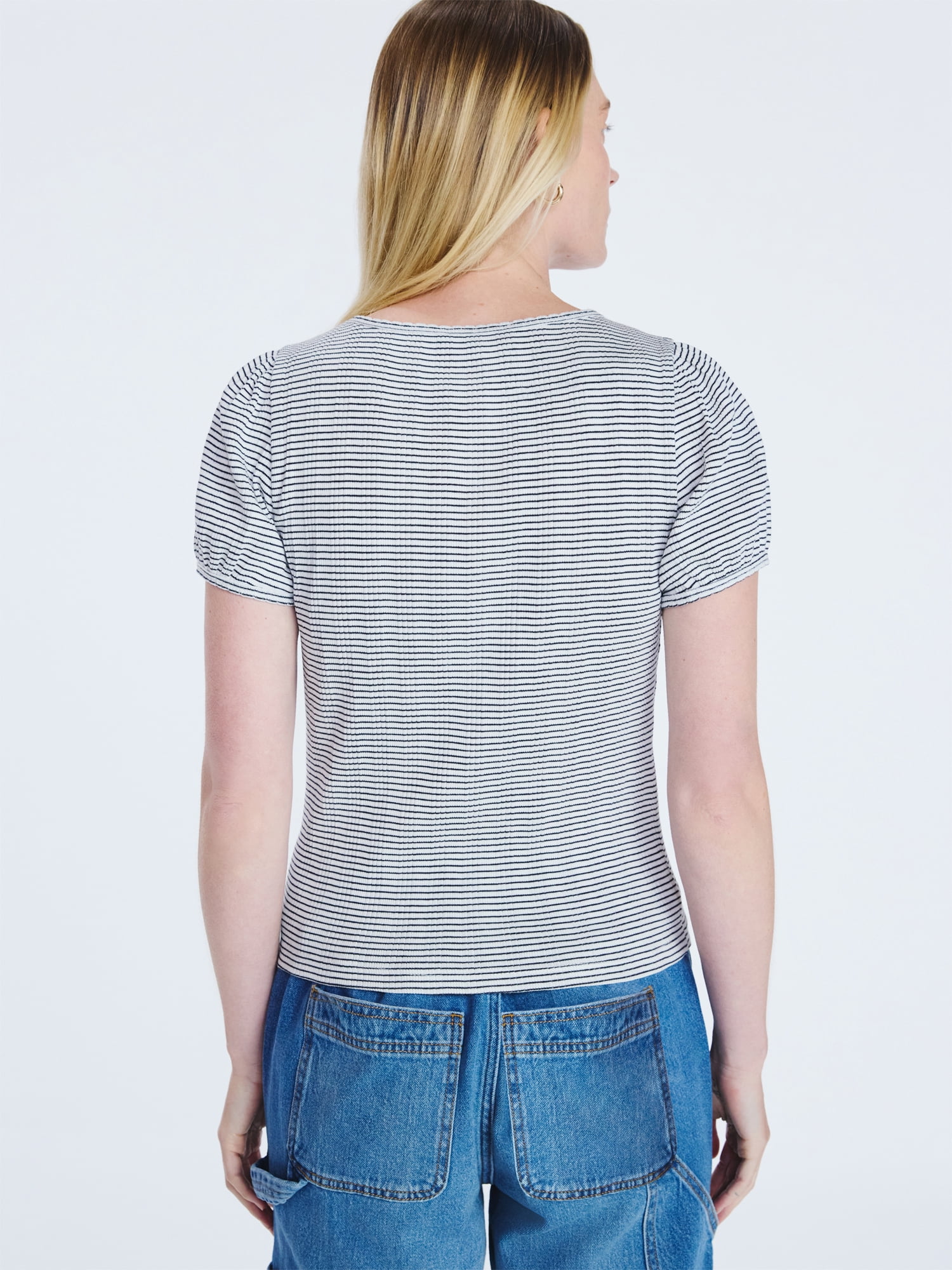 Free Assembly Women's Crewneck Top with Short Puff Sleeves, Sizes XS-XXL