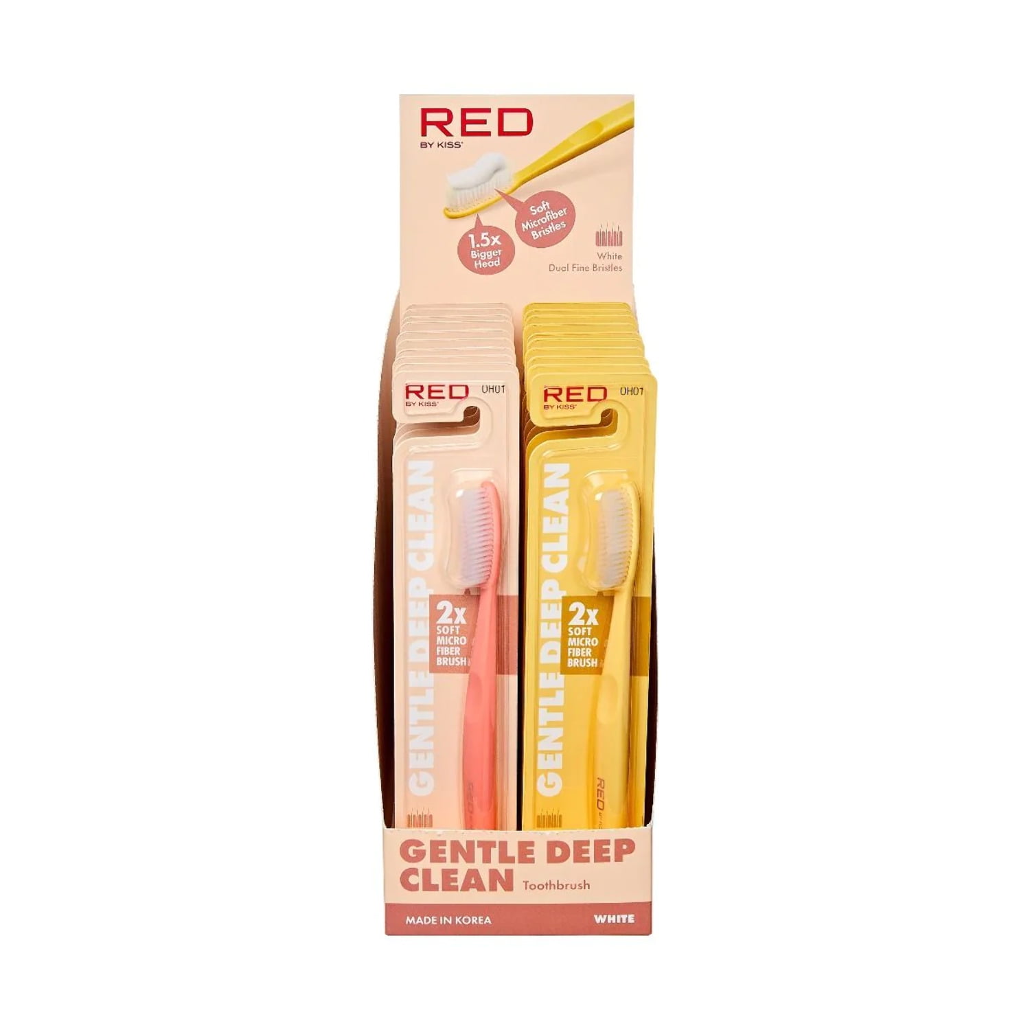 Red by Kiss Gentle Deep Clean Tooth Brush 2X Soft Micro Fiber Brush, Made  in Korea 2 Pack (White)