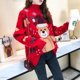 thumbnail image 2 of Suéter con estampado de dibujos animados de color rojo navideño para mujer, camiseta de punto de cuello alto para primavera y otoño, camiseta holgada con cuello redondo que combina con todo, 2 of 4