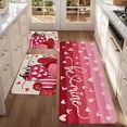 thumbnail image 3 of Valentine's Day Kitchen Mats Set, Pink Stripes and Hearts, Rustic Non-Slip Flannel Texture, Easy Clean for Bedroom Living Room Bathroom, 3 of 12