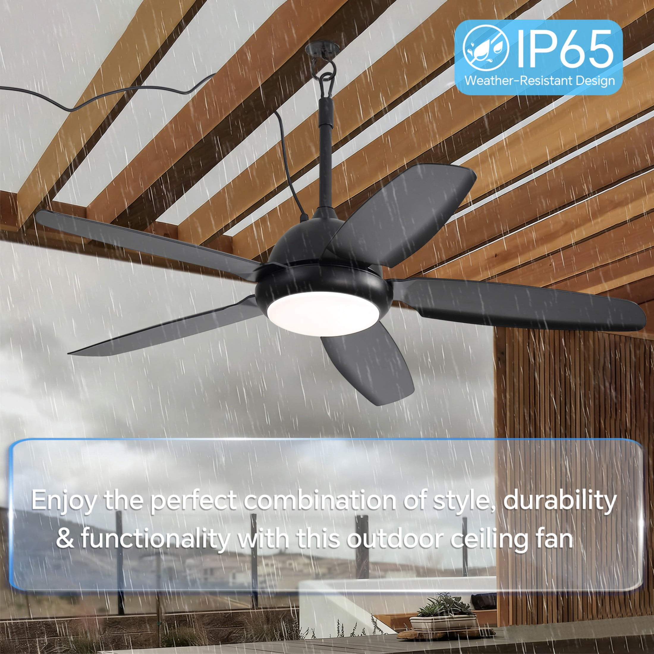 Sofucor 52" Modern Outdoor Ceiling Fan with Light and Remote Control 6-Speed DC Motor, 3 Color Temperatures, Weather-Resistant for Outdoor, Black
