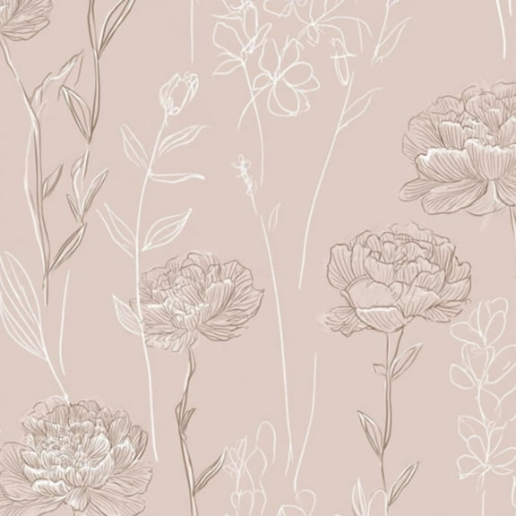 Boho Peel and Stick Wallpaper Delicate Floral Peonies Elegant Line Drawing Soft Beige Wall Mural 17.7in x 9.8ft Self Adhesive Removable Wall Paper Renter Friendly Wallpaper for Nursery Bedroom
