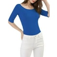thumbnail image 6 of INSPIRE CHIC Women's Boat Neck Tops Half Sleeves Fitted Layering Soft T-Shirt L Royal Blue, 6 of 9