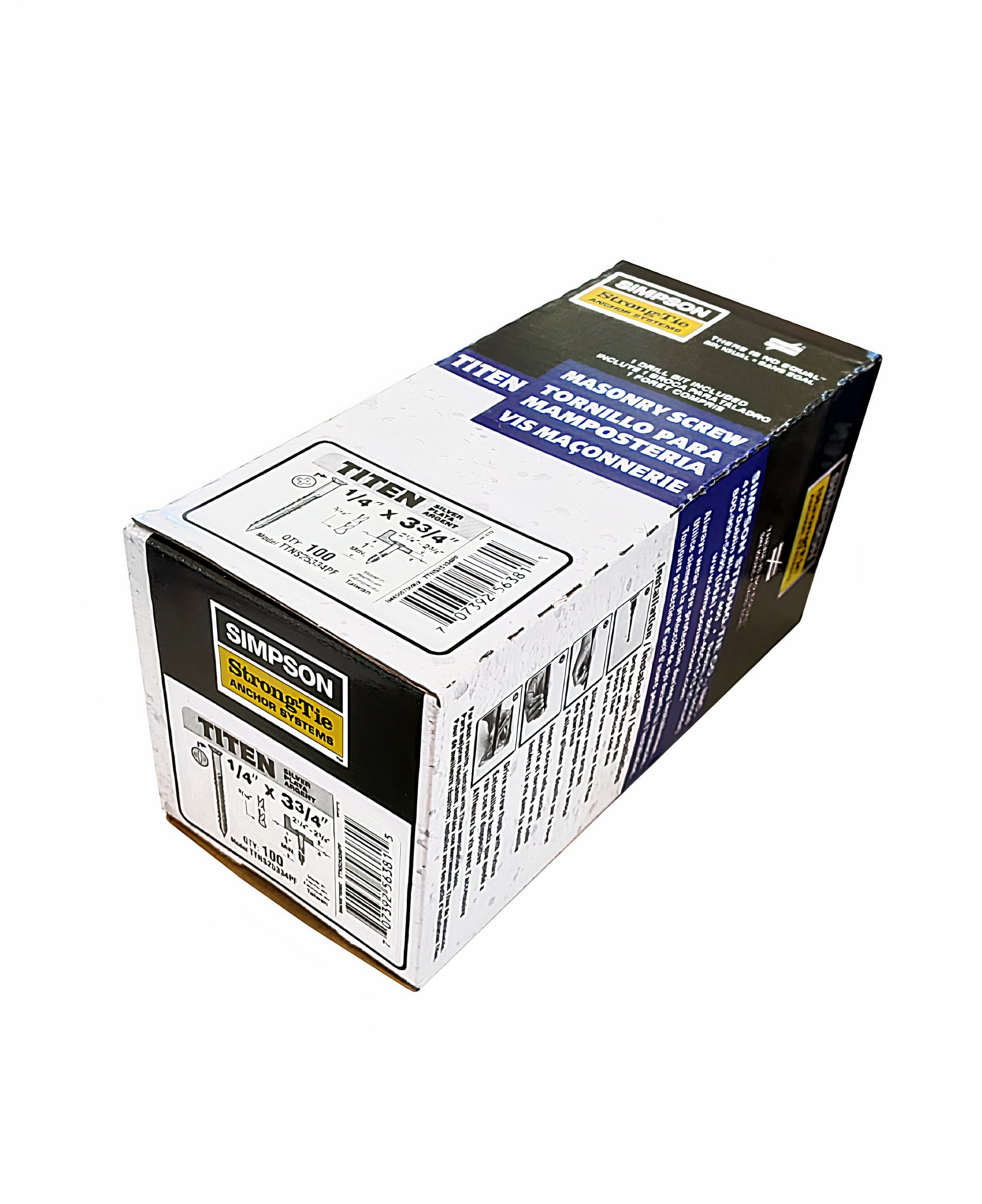(Qty 100) Concrete Screws Silver 1/4" x 3 3/4”  Phillips Flat Head for Anchoring to Masonry, Block or Brick Stucco Simpson Strong Tie