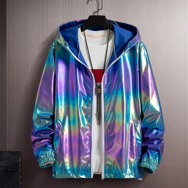 Men's Casual Gradient Color Block Zipper Sweater Jacket with Fashion Bright and Front Pockets
