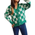 thumbnail image 2 of Seyurigaoka Womens Knitting Sweaters Checkered Pattern Cardigan Coat Long Sleeve V-Neck Buttons Spring Streetwear Casual Jumpers Tops, 2 of 4