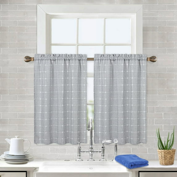 Haperlare Farmhouse Kitchen Curtains 36 inch Length Short Boho Linen Blackout Curtains for Small Window Bathroom Cafe Basement, Gray, 2 Panels