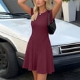 thumbnail image 4 of POIUYTR Women Summer Ribbed Knit Dress Casual Crewneck Nipped Waist Short Sleeve Dresses Slim Stretch Dress, 4 of 6