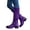 Purple, variant on Womens Vintage Leather Knee High Boots Ladies Block Low Heel Knee Length Wide Calf Riding Booties