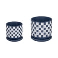 thumbnail image 5 of Round Checker Pattern Saucer Planters for Garden Decor - Ceramic Planter for Home and Living Room Decor - Sleek Flower Pots for Indoor and Outdoor Plants - Set of 2, 6", 5", Blue & White, 5 of 10