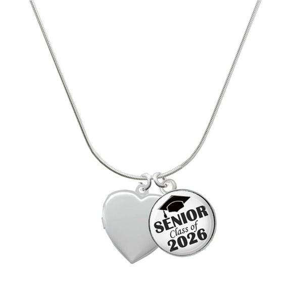 Delight Jewelry Silver-tone Heart Locket - Silvertone Senior Class of 2026 Dome Necklace, 18"