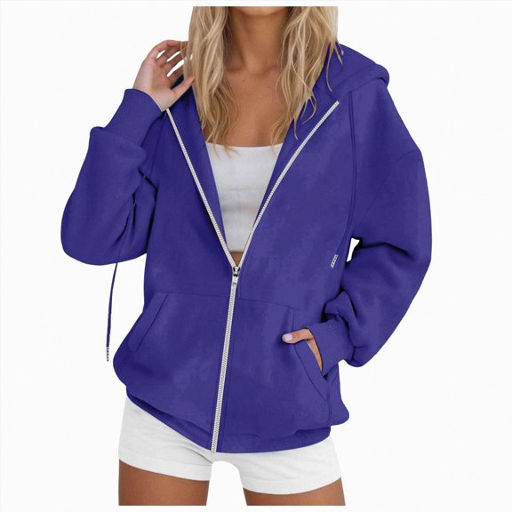 UOCUFY Womens Oversized Zip Up Hoodies Loose Long Sleeve Zipper Hooded Sweatshirt Casual Solid Jackets with Pockets (Dark Purple, S)