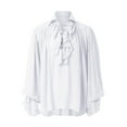 thumbnail image 2 of Mens Retro Shirt Lace Up V Neck Long Sleeve Blouse Medieval Noble Style Stage Costume, 2 of 5