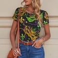 thumbnail image 6 of KLL Women 's Crew Neck Bodysuit Jumpsuits Mardi Gras Surface Print Short onesies Stretch T Shirts, 6 of 7