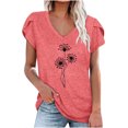 thumbnail image 2 of Oalirro Women's Tops, Tees & Blouses Women Blouses and Tops Fashion Fashion Women's Summer V-Neck Short Sleeve Print Casual T-shirt Blouse Pink, 2 of 4