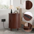 thumbnail image 4 of Aisword Round End Table with Charging Station, Fluted Accent Side Table with Sliding Door and Adjustable Shelf, Nightstand for Small Space, Walnut, 4 of 6