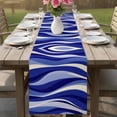 thumbnail image 4 of Blue Moire Table Runner - 36 Inch Long Classic Modern Abstract Art Elegant Cotton and Linen Blended Dress Scarves Farmhouse Table Runner for Kitchen Dining, Coffee Table, 13" x 36", 4 of 8