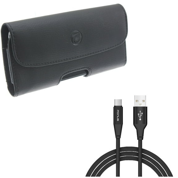 Type-C 10ft USB Cable w Leather Case Belt Clip for Google Pixel 5a 5G/4a 5G Phones - Charger Cord Power, Holster Cover J5N Compatible With Pixel 5a 5G/4a 5G Models