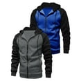 thumbnail image 3 of IYTR Mens Color Block Zip Up Jacket Hoodie Fleece Workout Hooded Sweatshirts Coats Loose Sportwear with Pocket (Blue,L), 3 of 9