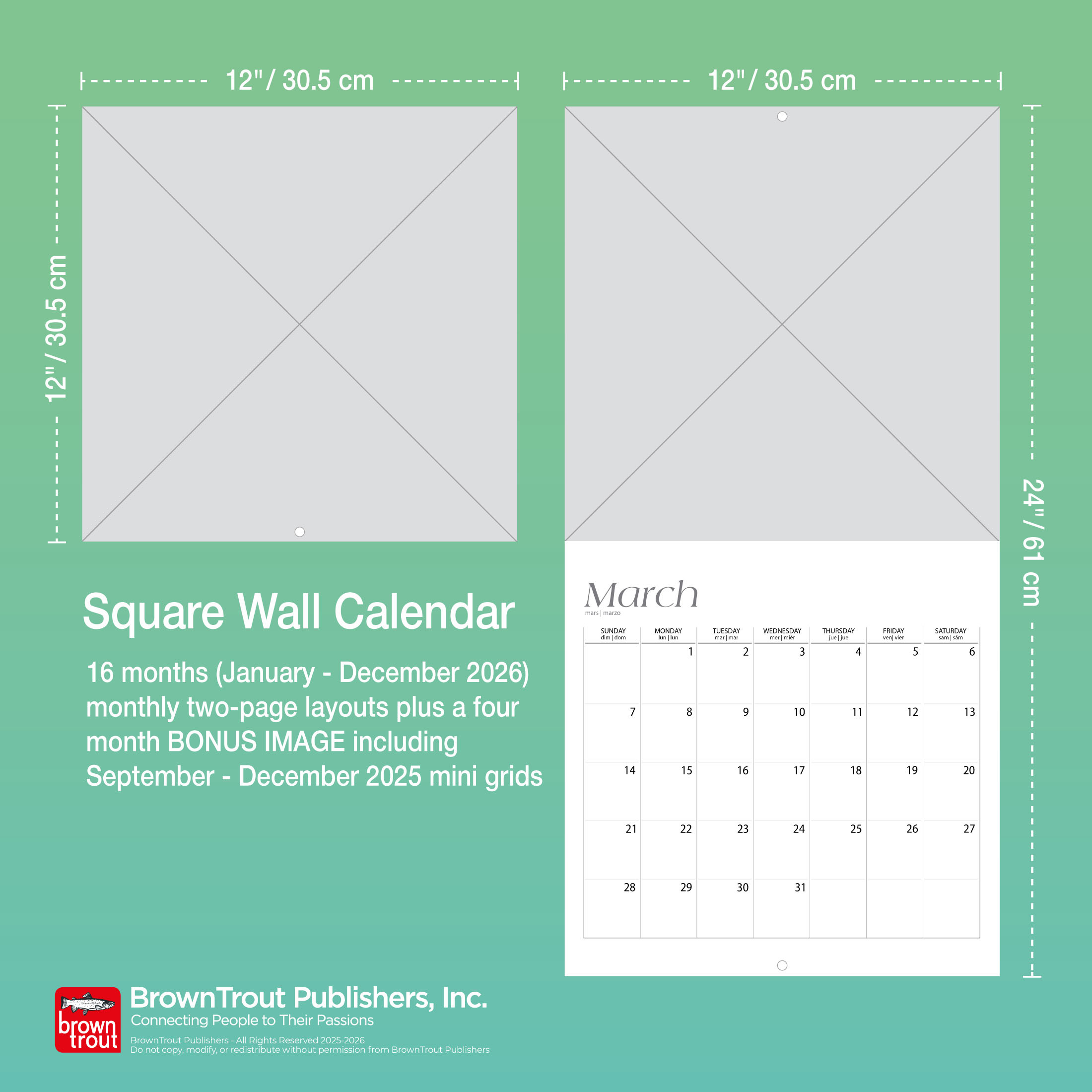 Yosemite | 2026 12x24" (Hanging) Square Wall Calendar | Plastic-Free | BrownTrout