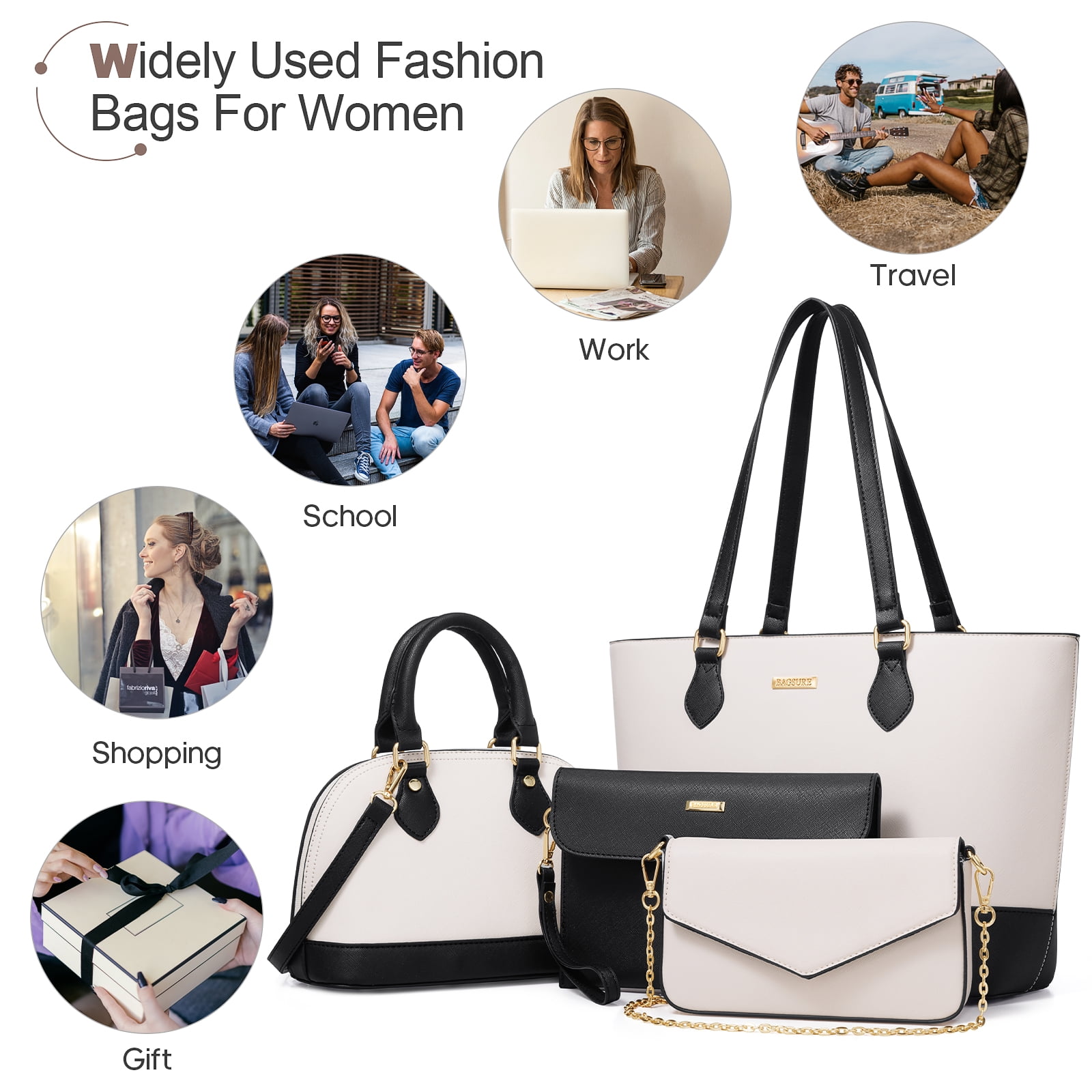 Bagsure Women Handbags Fashion Tote Shoulder Bags Casual Crossbody Bags for Women Handbag Set 4pcs