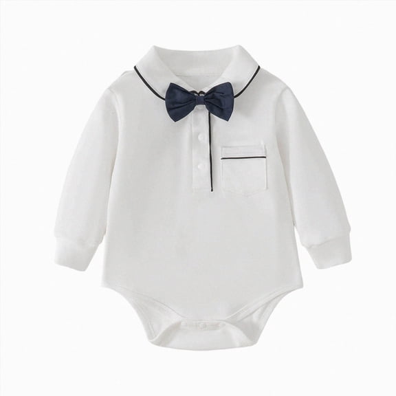 mgoYE Infant Baby Boy Formal Dress Shirt Bodysuit Long Sleeve Button Up One-Piece Collar Romper Jumpsuit Wedding Party
