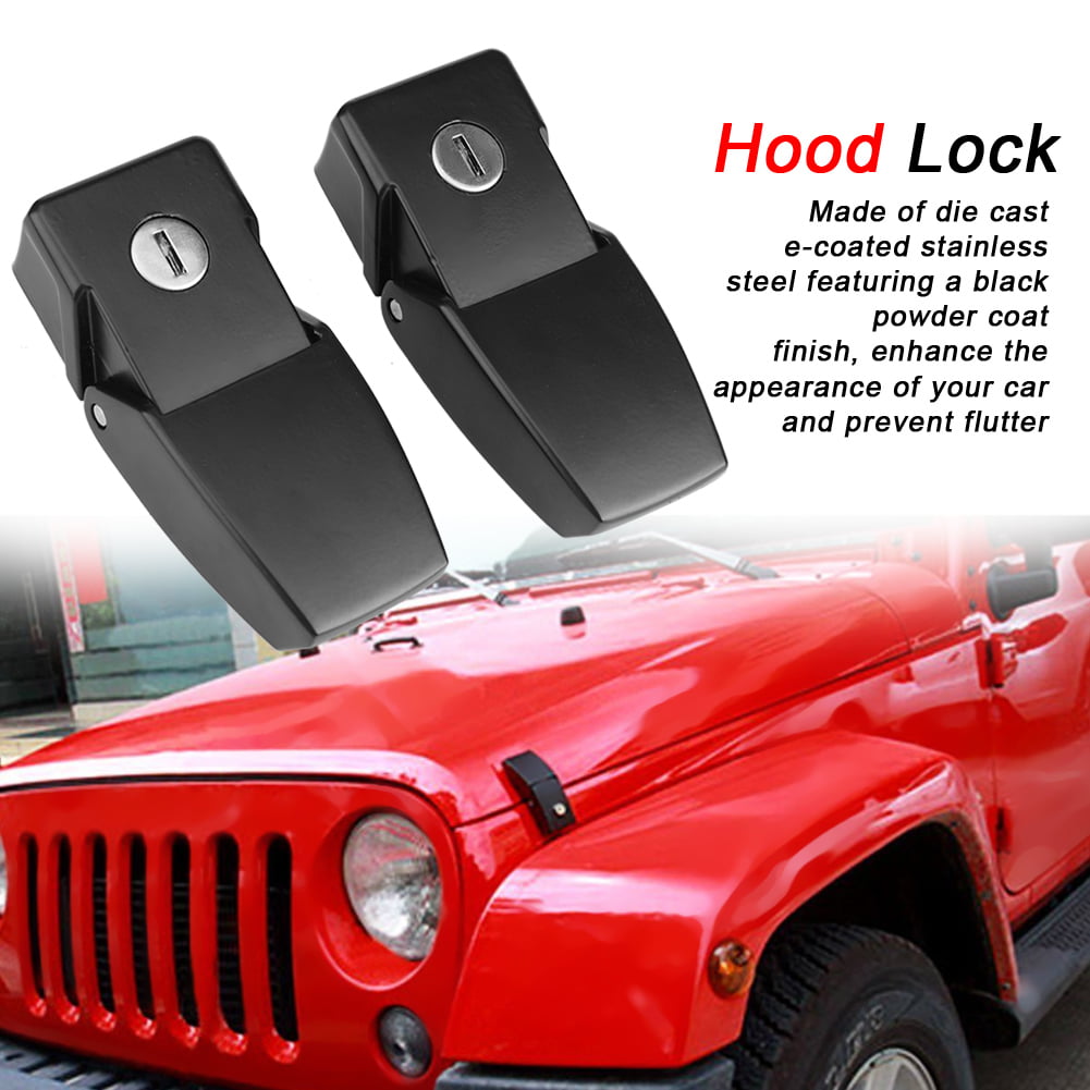 EKYAOMEI Anti-Thief Engine Hood Lock Latch Hood Pin Assembly Set With Key for Jeep Wrangle Jk 07-17