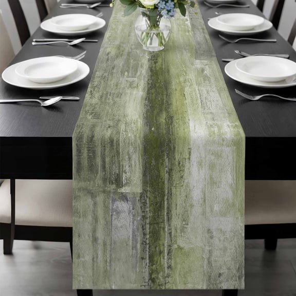 Sage Green Table Runner 108 Inches Long, Retro Oil Painting Modern Abstract Art Aesthetics Kitchen Coffee Dining Table Decoration for Home Party Birthday Wedding Home Decor 13x108 Inches