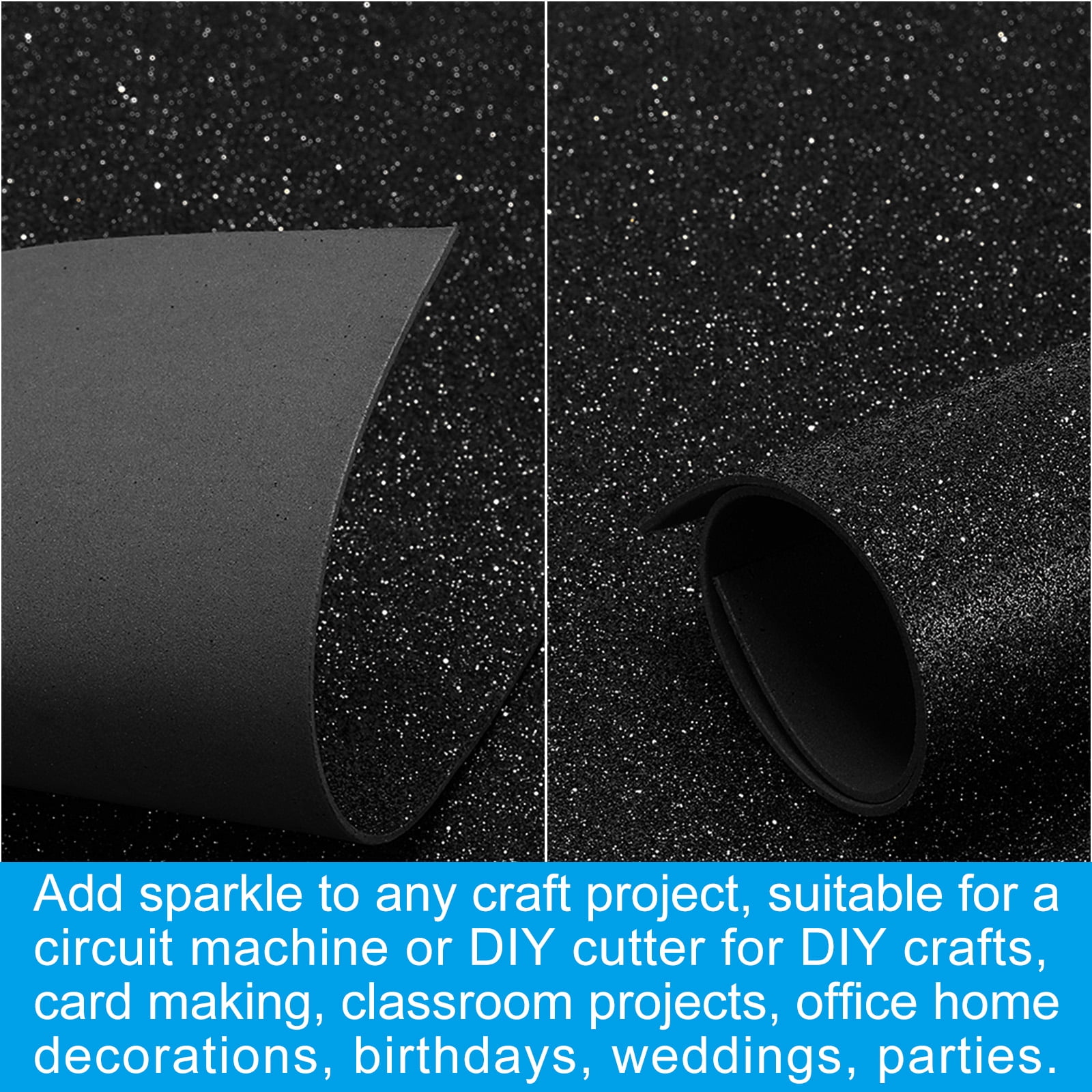 Uxcell 20 Sheets 2mm Glitter Foam Sheet 16x12" Black EVA Paper with Back Adhesive