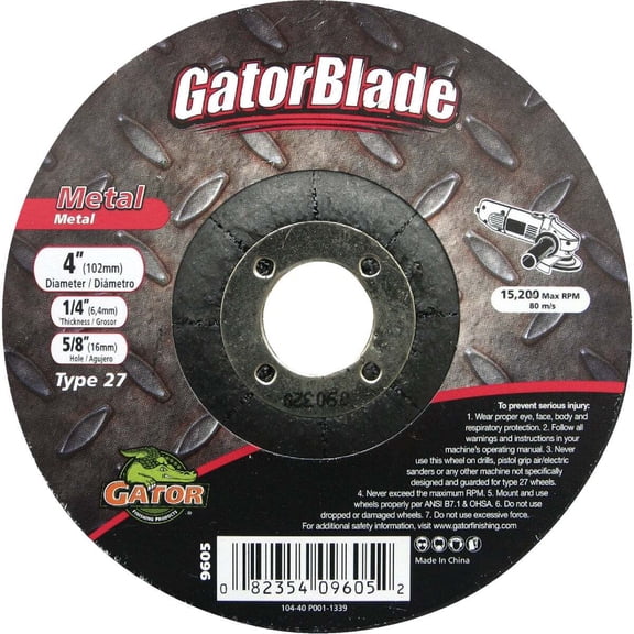 Gator Metal Grinding Wheel 9605 - Heavy-Duty, 4 in for Angle Grinders - 1 Piece, 4 x 0.25 in