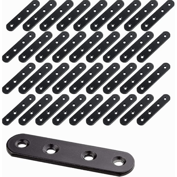 Soporte de montaje Soportes de esquina plana Fijación de soporte de placa Fijación de soporte plano de metal negro para fijación de muebles Hogar de bricolaje 20 piezas 20x80x3 mm