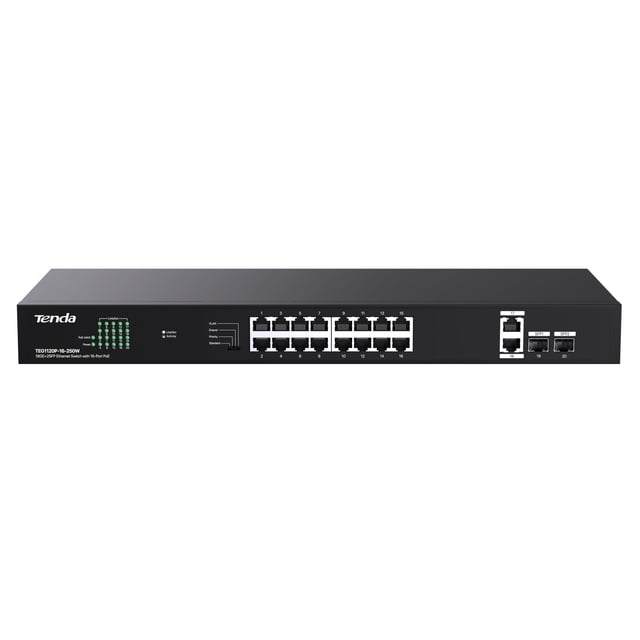 Switch PoE Tenda TEG1120P-16-250W con soporte para rack Gigabit de 16 puertos