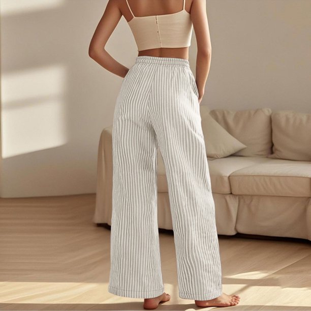 WILLBEST Pantalones Casuales de Verano para Mujer, con Rayas, Cintura Alta, Patchwork, Bolsillos Colgantes, Pierna Recta, Pantalones de Traje Casuales para Mujer Moderna Chica
