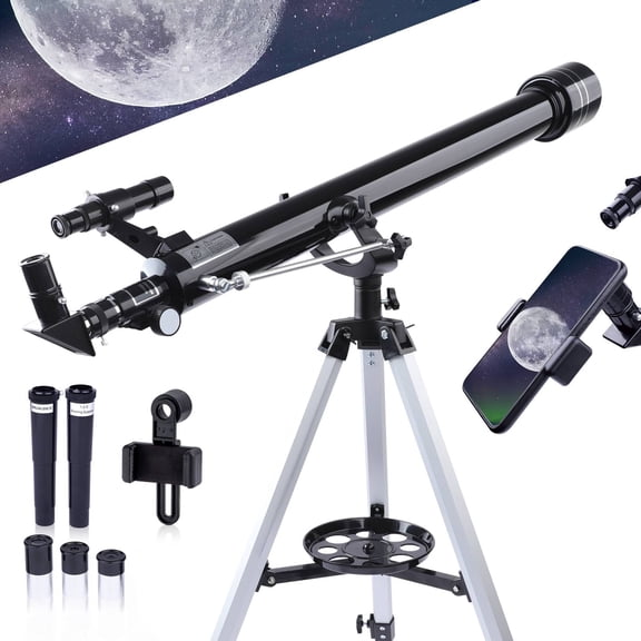 USCAMEL 900mm Telescope for Adults & Beginners, 45X‑225X Astronomical Telescope for Moon Planet Observation, 60mm Aperture Refractor Telescope with 3X Barlow Lens, Black