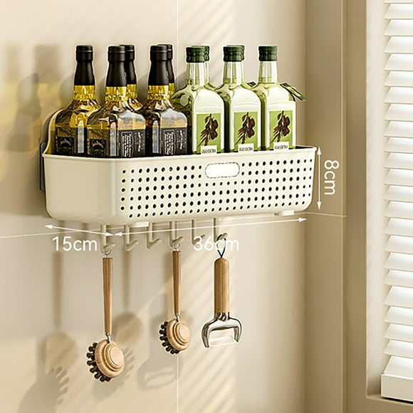 Product Classification Rack Storage Product Title Bathroom Shelves Shower Canny Wall Mounted Organizer With Six Hooks No Drilling Storage For Bath Kitchen Laundry Balcony