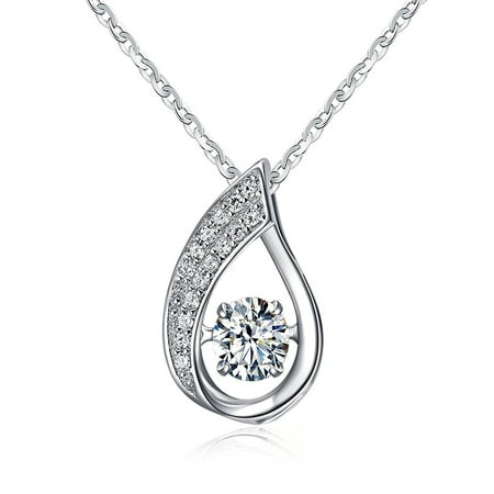 - Ginger Lyne Collection Dancing Stone Water Drop Sterling Silver CZ Pendant Necklace Water Waves chain