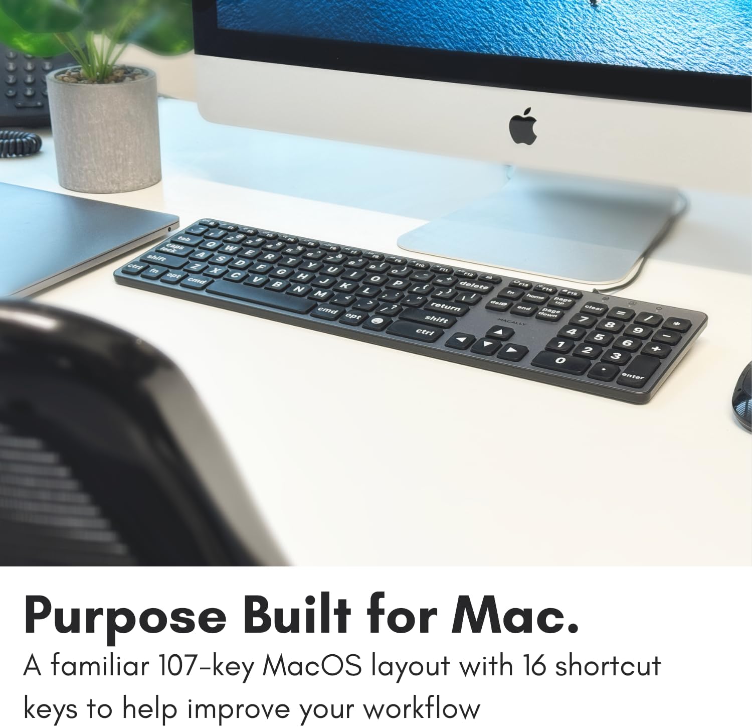 Macally Wired Keyboard for Mac (USB C + A) - Large Print and Backlit for Apple - 107 Key Full Size Large Letters USB C Keyboard for Macbook Pro/Air, Mac Mini, iMac
