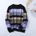 thumbnail image 5 of Charmgo Sweaters for Women, Women's Fashion O-Neck Intermediate Color Long Sleeve Loose Stripe Knit Sweater Knit Sweater for Women, Purple Cardigan Sweaters for Women S, 5 of 7