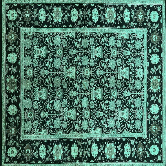 Ahgly Company Indoor Square Oriental Turquoise Blue Traditional Area Rugs, 4' Square