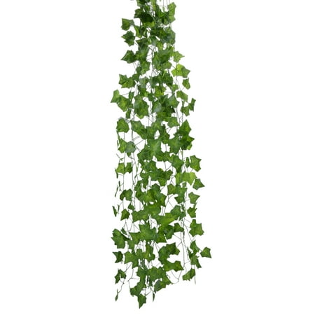 - Green Artificial Ivy, Outgeek 12 Strands 84 Ft Silk Fake Ivy Leaves Hanging Vine Leaves Garland for Wedding Party Garden Home Wall Decor