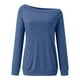thumbnail image 3 of Blusa de manga larga con hombros descubiertos para mujer - Camiseta informal de verano de color liso, 3 of 5