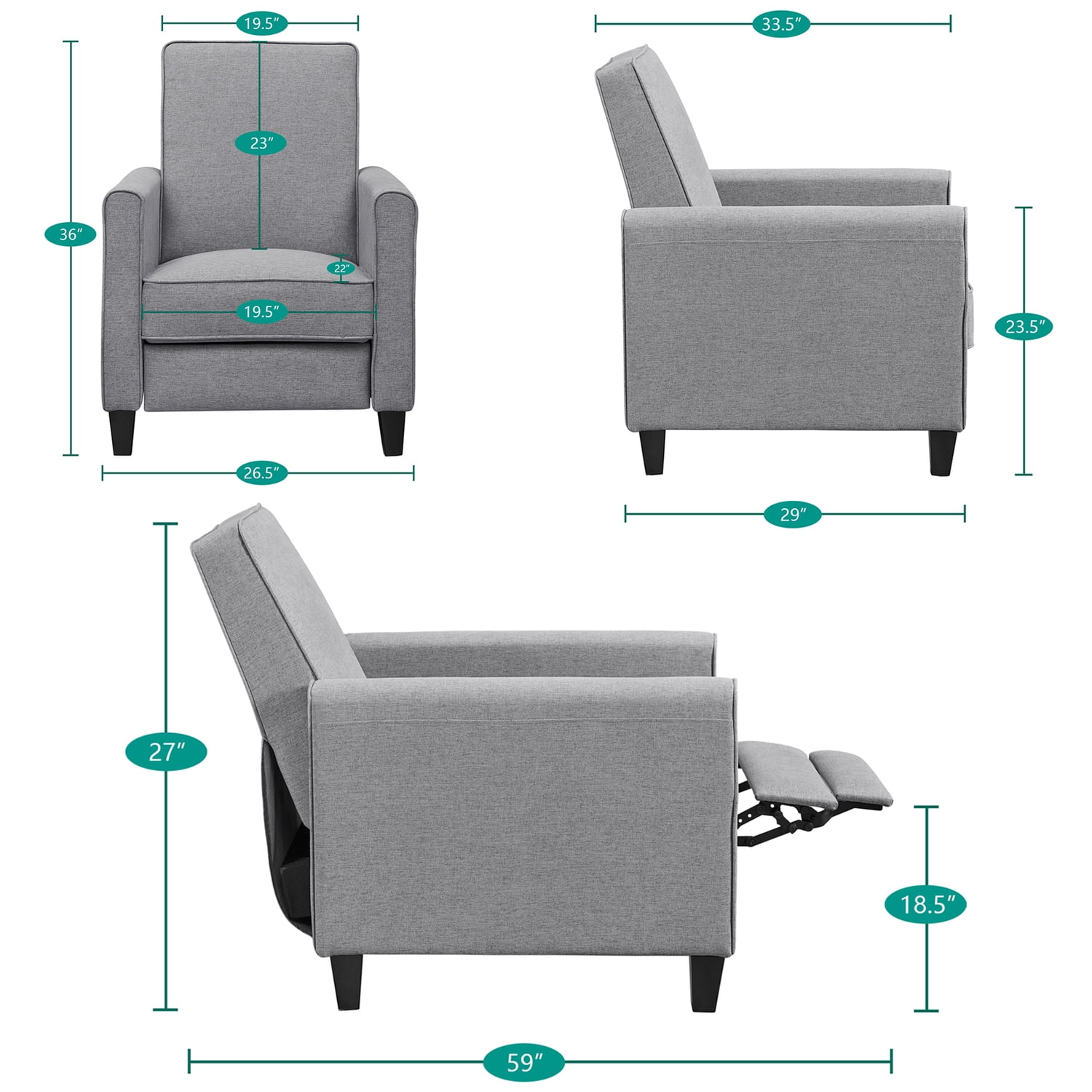 Landon Push Back Recliner Upholstered Club Chair by Naomi Home-Color:Cream,Fabric:Linen