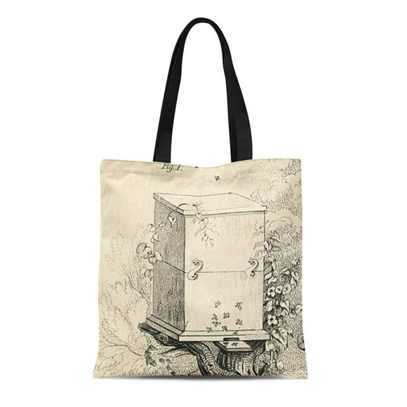 NUDECOR Canvas Tote Bag Bees Vintage Bee Hive Flight Fly Nature Insect Bug Reusable Handbag Shoulder Grocery Shopping Bags