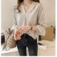 thumbnail image 2 of Camisa a rayas Blusa con cuello en V de verano Mujer Top casual con manga trompeta, Negro, XL Scienceny AP001548-09B, 2 of 7