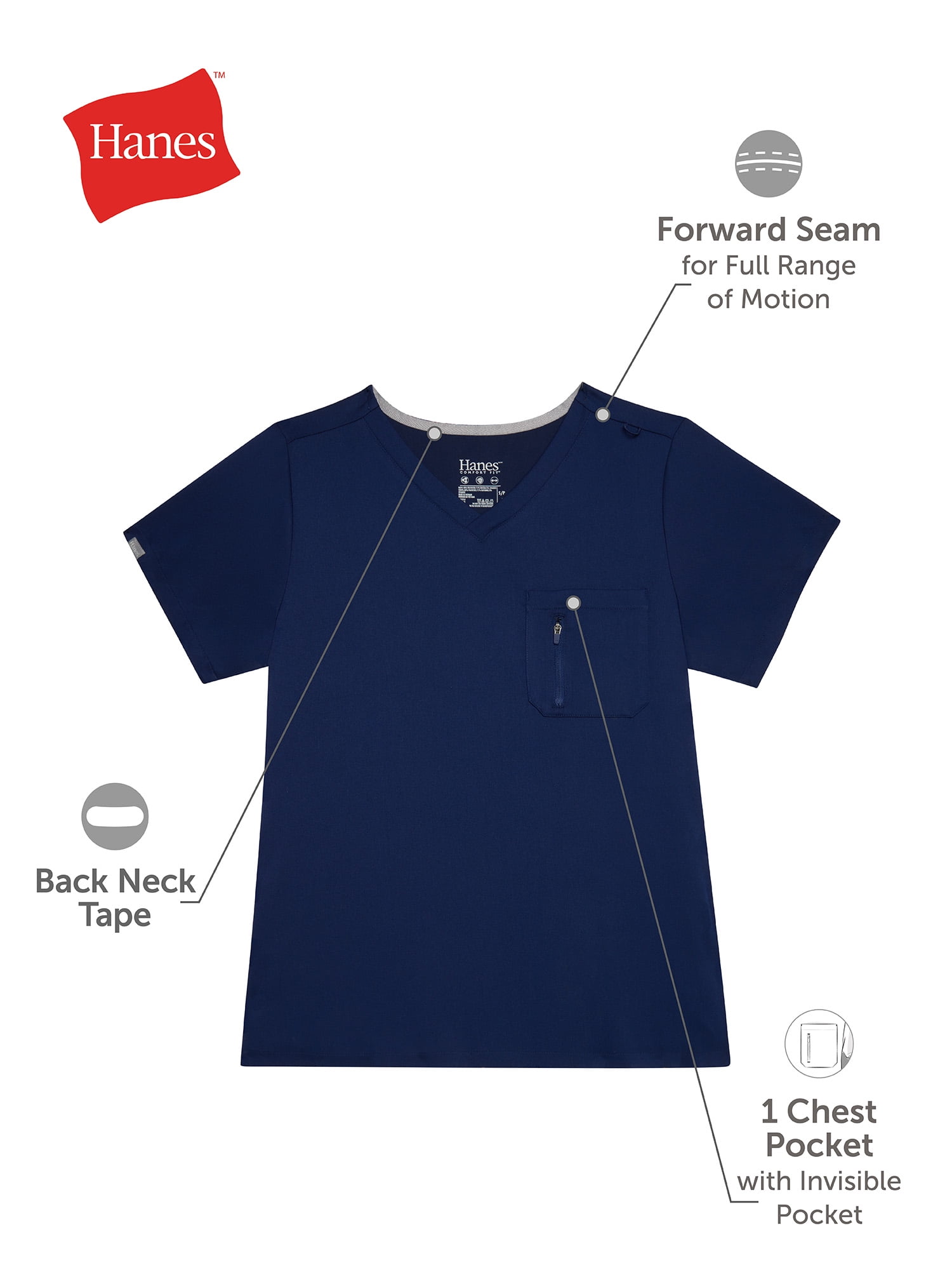 Hanes Women's Scrubs V-Neck Scrub Top, Premium, Short Sleeve, 1 Pocket, Sizes XS-3XL