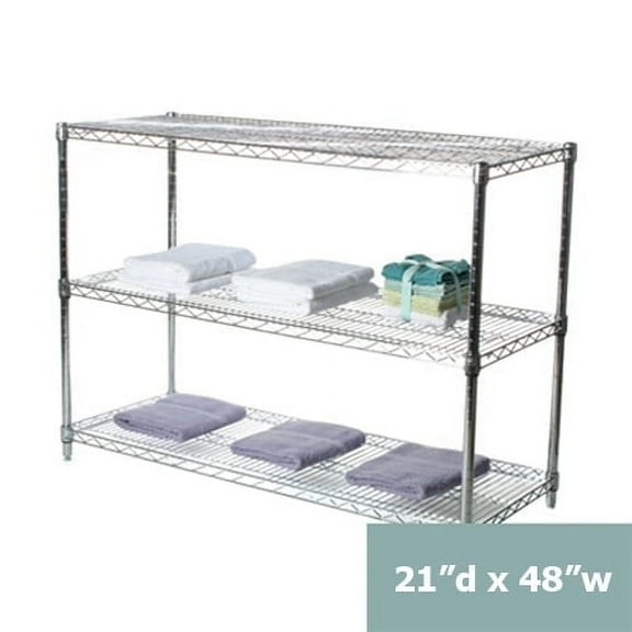 Shelving Inc. 21"d x 48"w x 34"h Chrome Wire Shelving with 3 Tier Shelves, Weight Capacity 800lbs Per Shelf