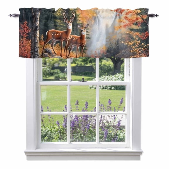 Deer Valances for Windows, Vintage Wildlife Valance Window Treatment Rod Pocket Short Curtains Valances for Kitchen Bathroom 42"W x 18"L